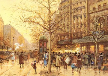  gouache Oil Painting - A Paris Street Scene Parisian gouache Eugene Galien Laloue